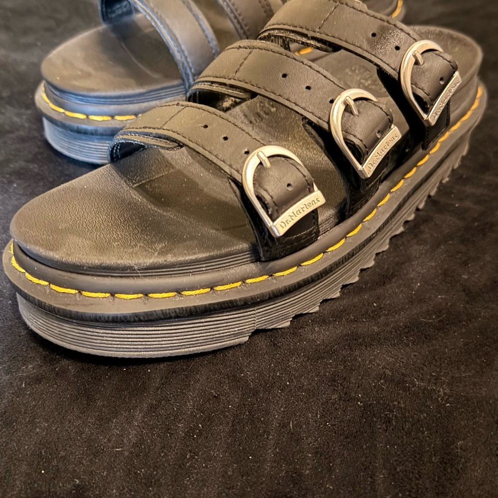 Dr. Martens Black Triple-Buckle Platform Sandals